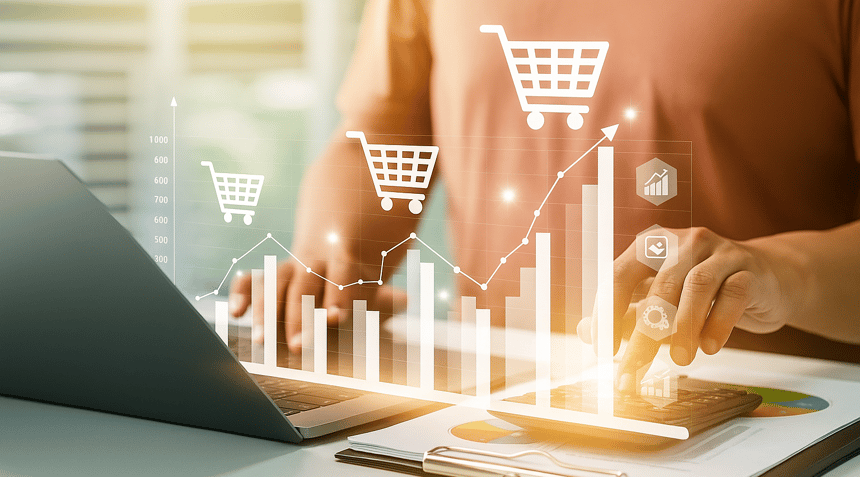 Homem verificando o aumento das suas vendas online