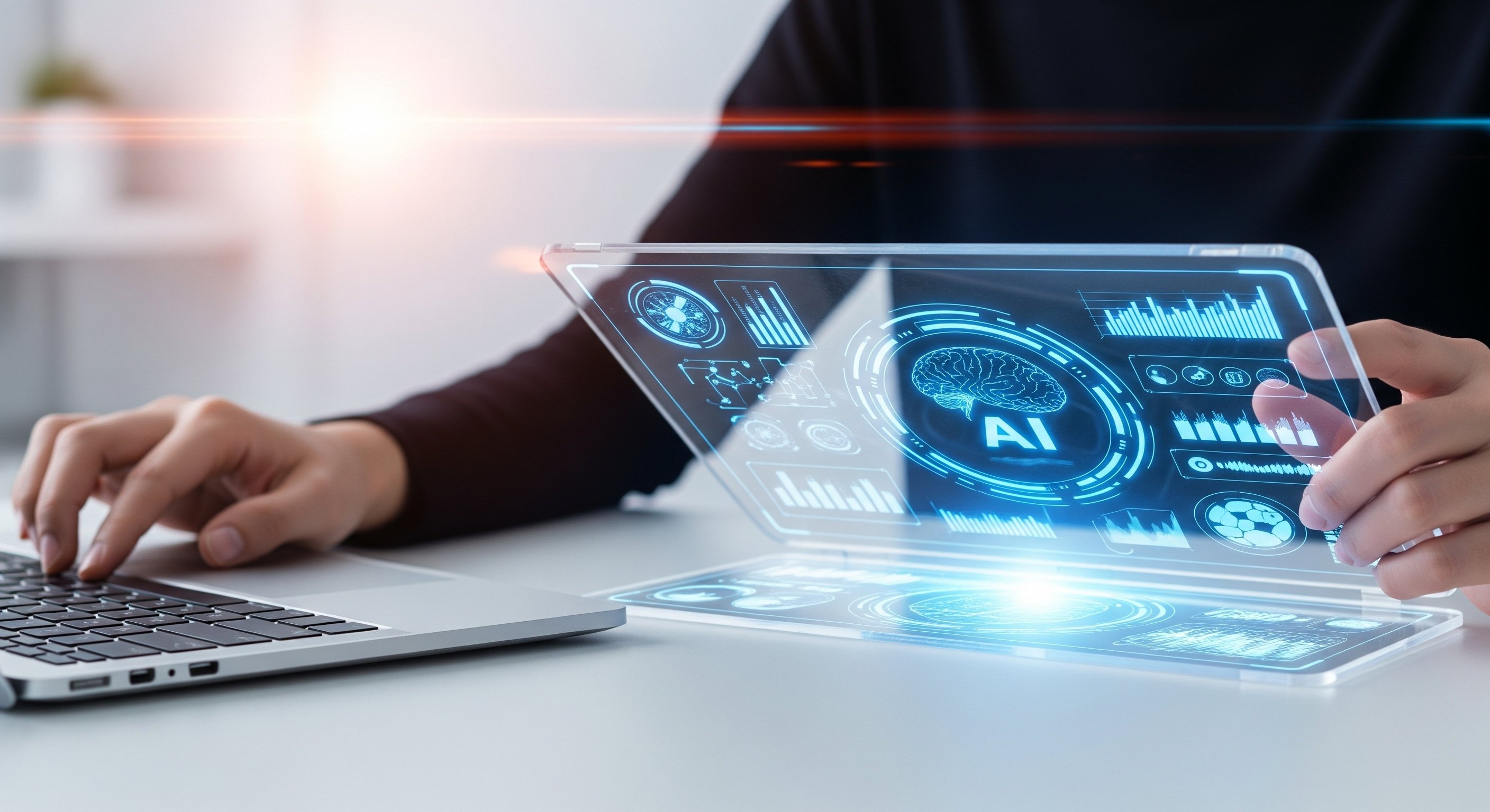 Homem interagindo com uma AI, fazendo engenharia de promt