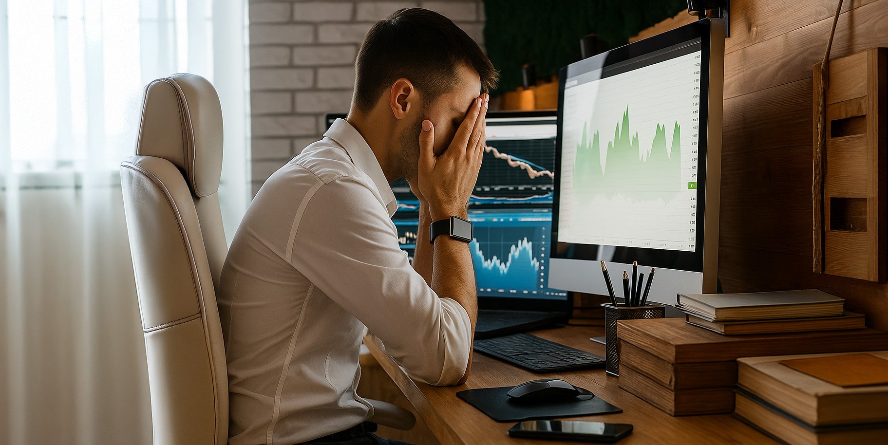 Trabalhador Estressado no Escritório com Due Diligence