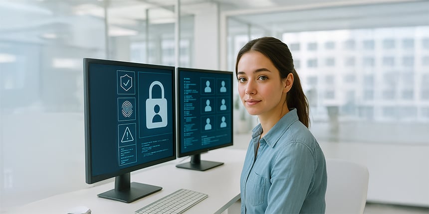 Mulher tomando conta de dados de cliente segundo a LGPD